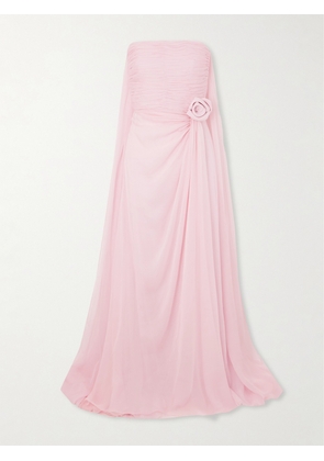 Valentino Garavani - Strapless Appliquéd Gathered Silk-chiffon Gown - Pink - IT38,IT40,IT42,IT46