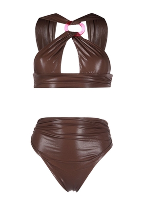 The Attico faux-leather bikini set - Brown
