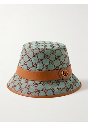 Gucci - Leather-trimmed Cotton-blend Canvas-jacquard Bucket Hat - Blue - XS,S,M,L