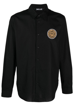 Just Cavalli logo-patch cotton shirt - Black