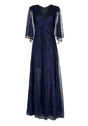 Talbot Runhof cape-effect metallic-voile gown - Blue