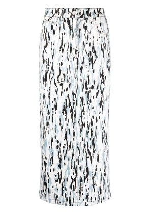 MSGM graphic-print denim midi skirt - White