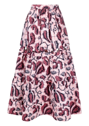 There Was One x Lisa Folawiyo abstract-print tiered maxi skirt - Pink