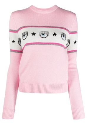Chiara Ferragni Eyelike-motif intarsia-knit jumper - Pink
