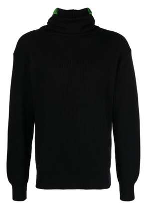 Aries intarsia-knit hooded jumper - Black