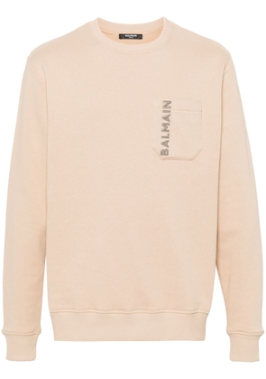 Balmain logo-lettering cotton jumper - Neutrals