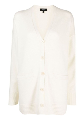 Theory fine-knit elbow-patch cardigan - White
