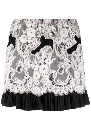 V:PM ATELIER Juno floral-lace pleated miniskirt - White