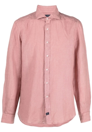 Fay logo-patch detail linen shirt - Pink