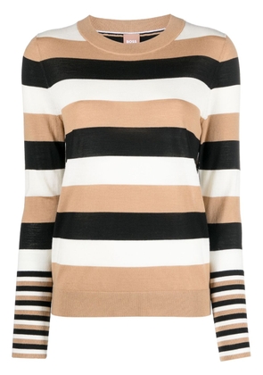 BOSS striped virgin wool jumper - Brown