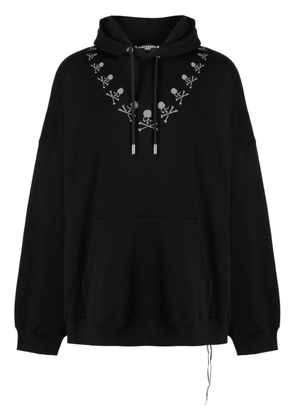 Mastermind World glitter-detail skull-print cotton hoodie - Black
