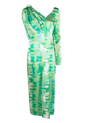 GANNI printed off-shoulder silk dress - Green