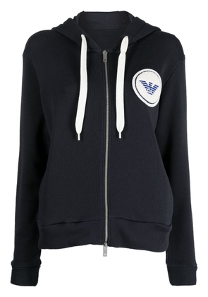 Emporio Armani logo-embroidered hooded jacket - Blue