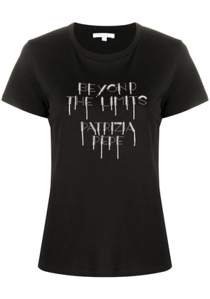 Patrizia Pepe crystal-embellished slogan T-shirt - Black