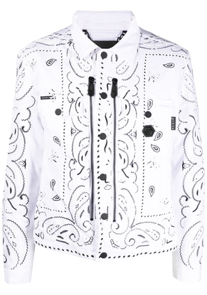 Philipp Plein bandana-print denim jacket - White