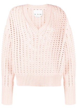 SA SU PHI open-knit V-neck jumper - Pink