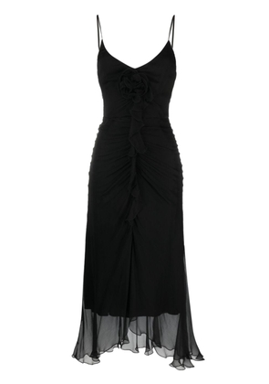 NISSA floral-appliqué ruffled silk dress - Black