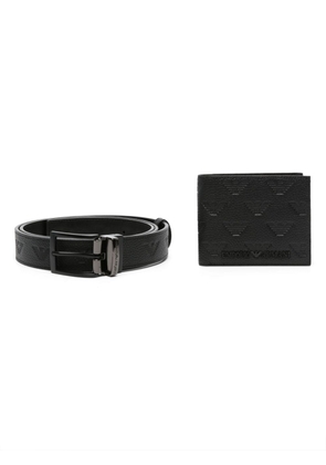Emporio Armani logo-debossed leather wallet and belt - Black