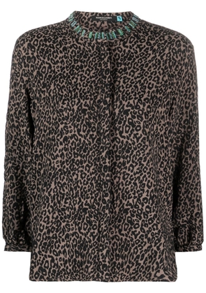 Scotch & Soda leopard-print collarless shirt - Brown