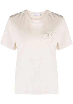 Calvin Klein Jeans chenille-logo cotton T-shirt - Neutrals