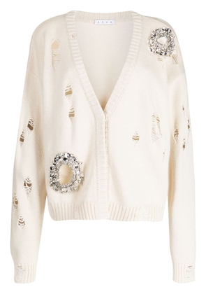 AREA distressed-effect crystal-embellished cardigan - Neutrals