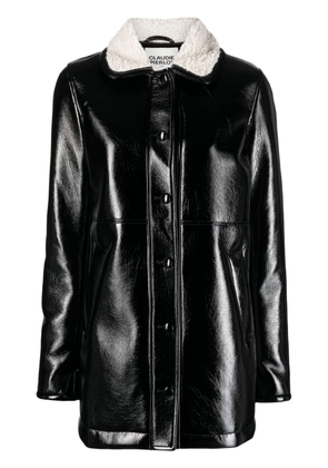 Claudie Pierlot faux-fur collar faux-leather coat - Black