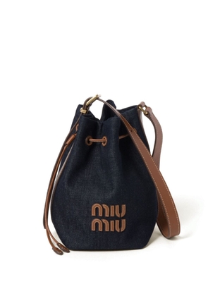 Miu Miu logo-lettering denim bucket bag - Blue
