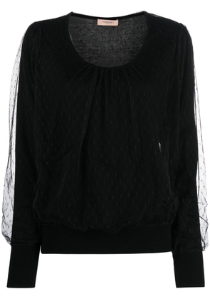 TWINSET tulle-overlay knitted top - Black