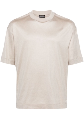 Emporio Armani logo-embroidered cotton T-shirt - Neutrals