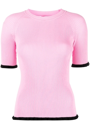 MSGM intarsia-knit logo ruffled-trim top - Pink