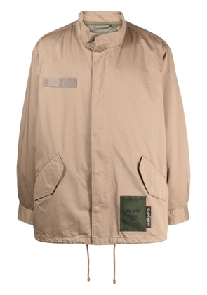 izzue logo-patch layered cotton jacket - Brown