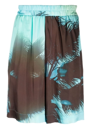 Laneus palm tree-print elasticated-waist shorts - Blue