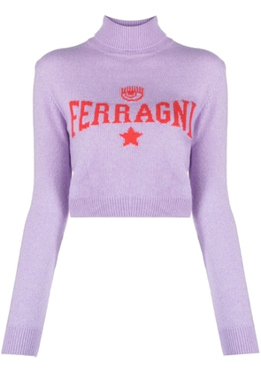 Chiara Ferragni logo-intarsia roll-neck jumper - Purple