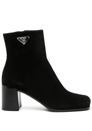 Prada 65mm triangle-logo suede boots - Black