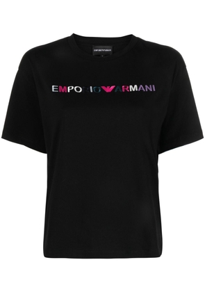 Emporio Armani logo-embroidered cotton T-shirt - Black