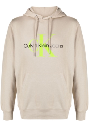 Calvin Klein Jeans logo-print cotton hoodie - Neutrals