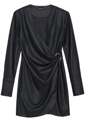 ANINE BING Joey faux-leather wrap minidress - Black