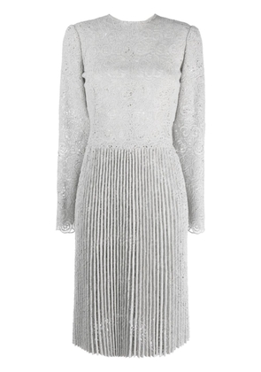 Ermanno Scervino pleated guipure lace belted dress - Grey