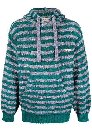 Marni stripe-knit drawstring hoodie - Green