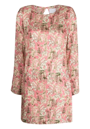 Merci botanical-print long-sleeve minidress - Pink