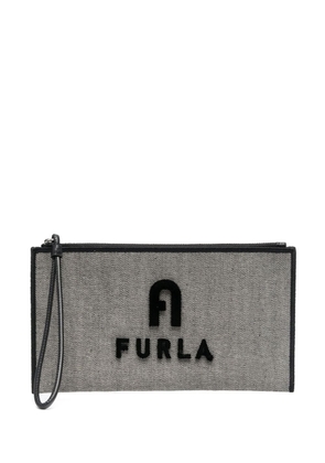 Furla appliqué-logo canvas pouch - Grey