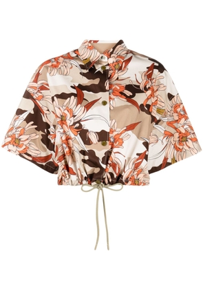 Moncler floral-print cropped shirt - Brown
