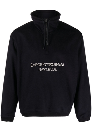 Emporio Armani logo-embroidered wool-cashmere blend sweatshirt - Blue