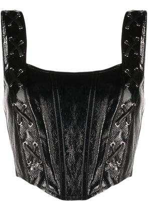 Alessandra Rich lace-up leather bustier top - Black