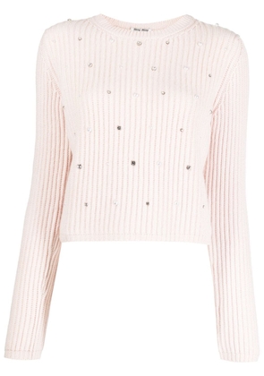 Miu Miu Pre-Owned rhinestone-embellished cashmere jumper - Pink