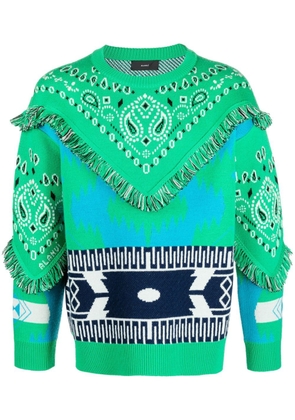 Alanui bandana-print frayed jumper - Green