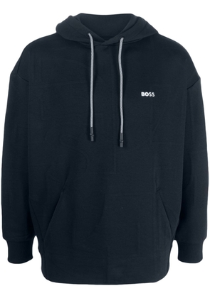 BOSS logo-embroidered drawstring hoodie - Blue