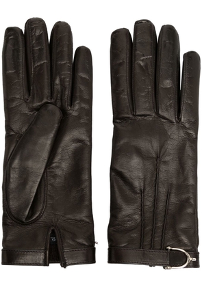 Gucci buckle-detail leather gloves - Brown