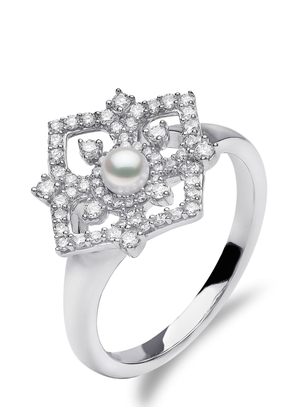 Yoko London 18kt white gold Petal diamond and pearl ring - Silver