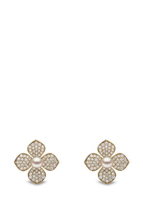 Yoko London 18kt yellow gold Petal pearl and diamond earrings